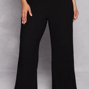 Plus Size Textured Knit Wide Leg Dress Pants