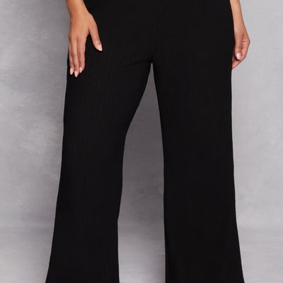 Plus Size Textured Knit Wide Leg Dress Pants