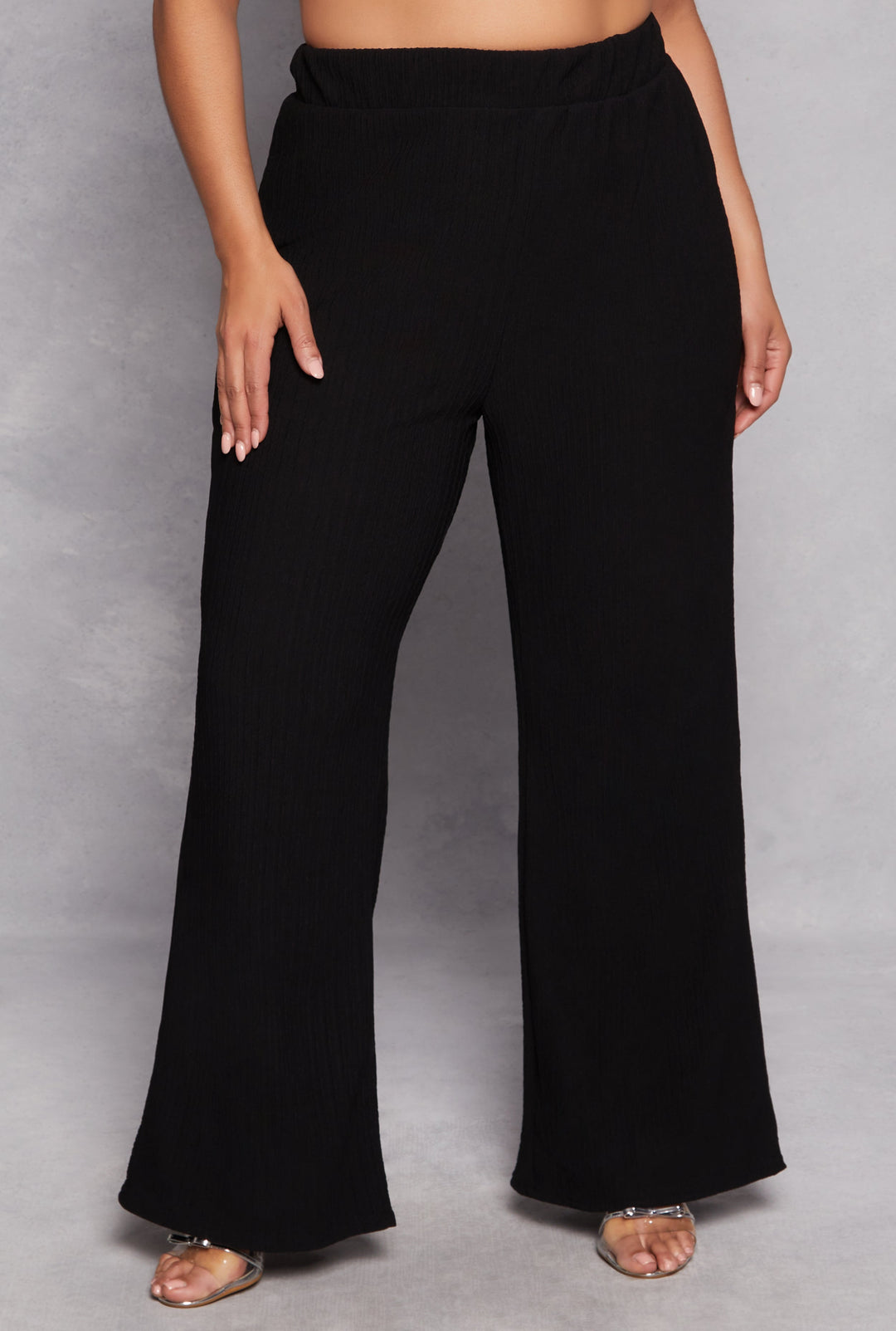 Plus Size Textured Knit Wide Leg Dress Pants