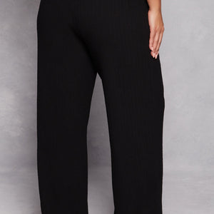 Plus Size Textured Knit Wide Leg Dress Pants