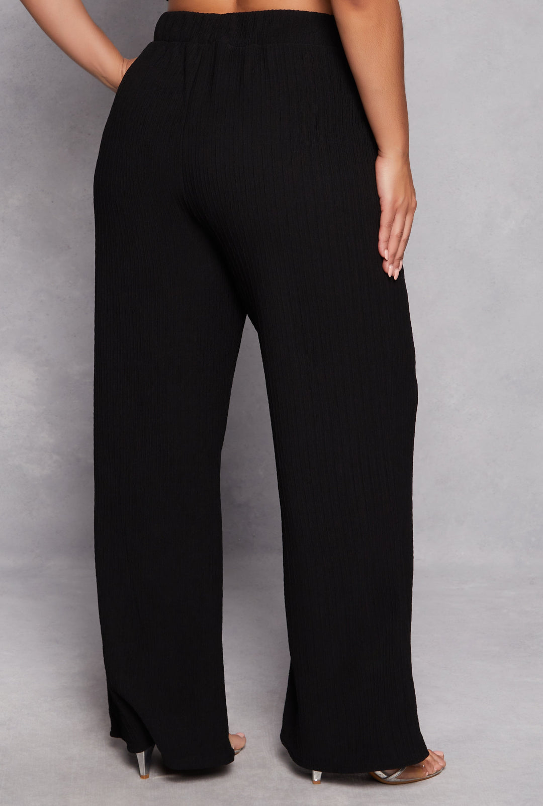 Plus Size Textured Knit Wide Leg Dress Pants