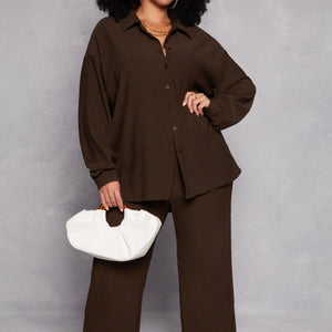 Plus Size Textured Knit Wide Leg Dress Pants