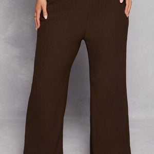 Plus Size Textured Knit Wide Leg Dress Pants