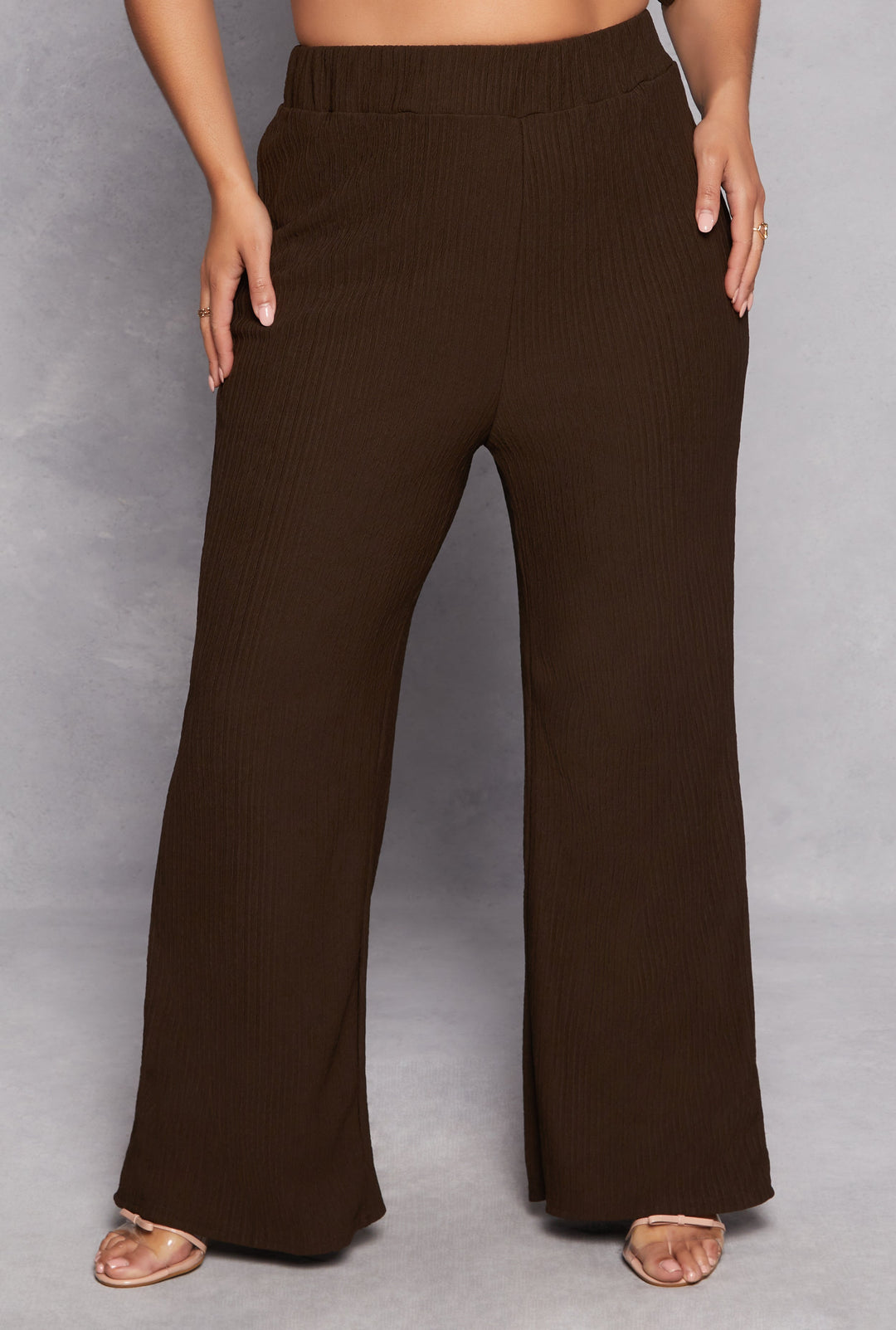 Plus Size Textured Knit Wide Leg Dress Pants