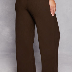 Plus Size Textured Knit Wide Leg Dress Pants