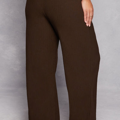 Plus Size Textured Knit Wide Leg Dress Pants