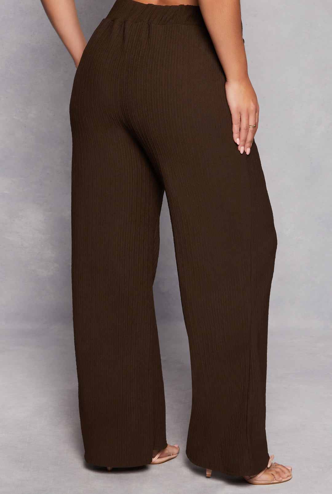 Plus Size Textured Knit Wide Leg Dress Pants