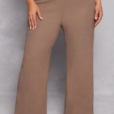 Plus Size Textured Knit Wide Leg Dress Pants