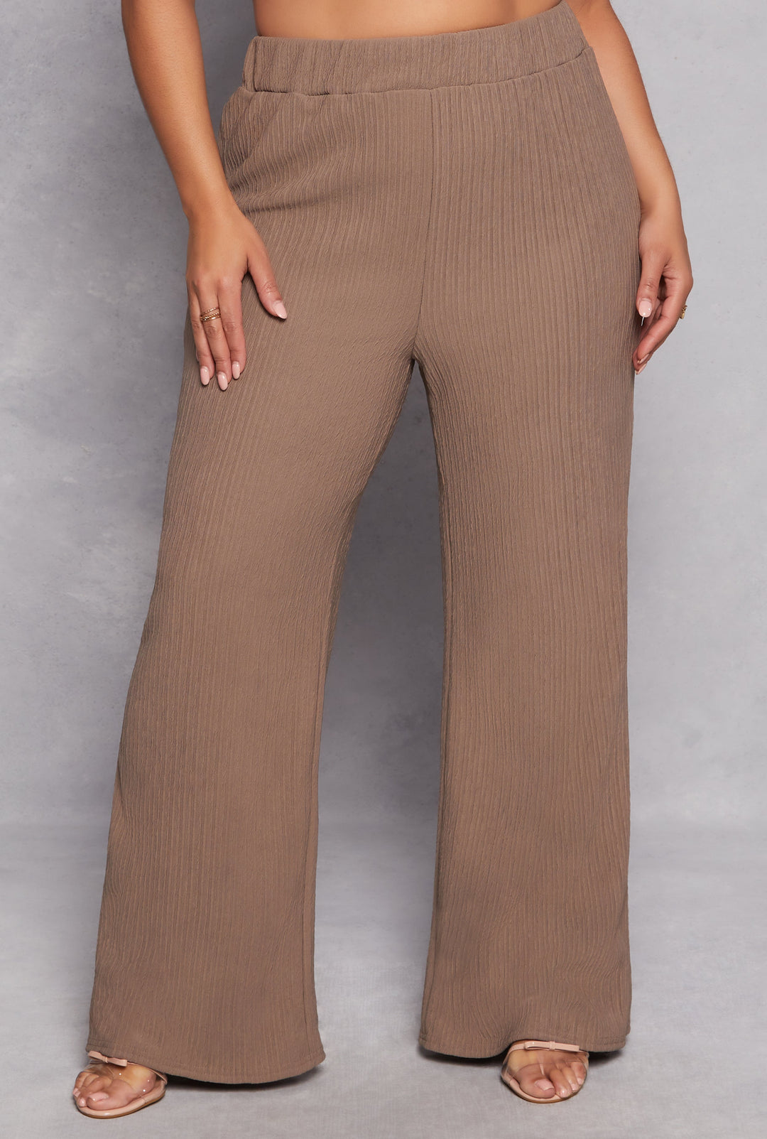 Plus Size Textured Knit Wide Leg Dress Pants