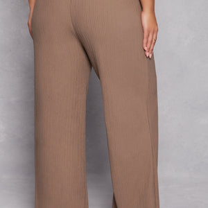 Plus Size Textured Knit Wide Leg Dress Pants