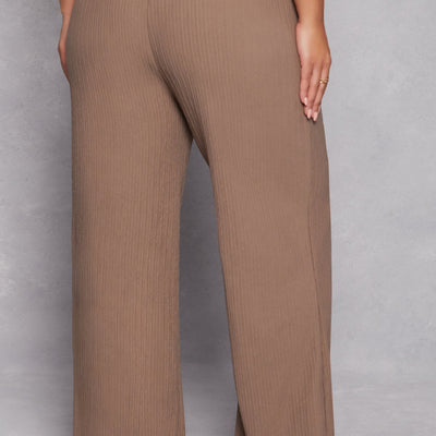 Plus Size Textured Knit Wide Leg Dress Pants