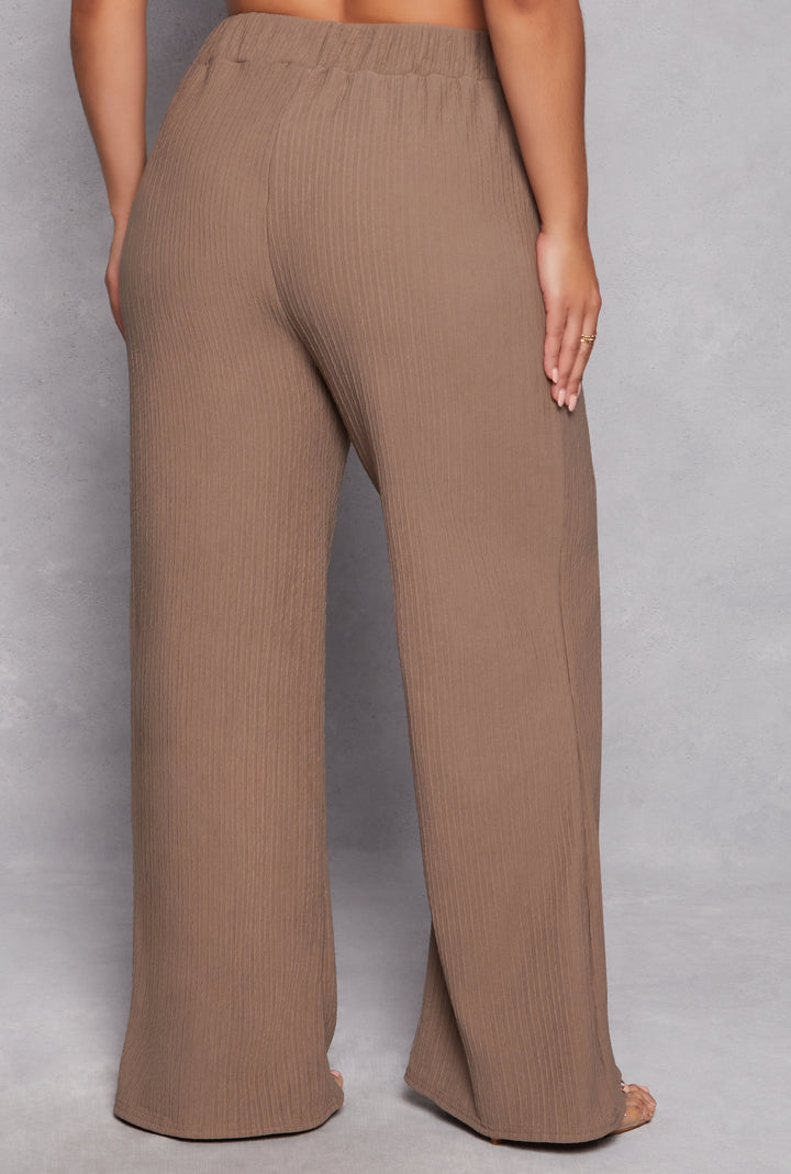 Plus Size Textured Knit Wide Leg Dress Pants