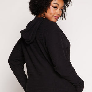 Plus Size Textured Knit Hooded Sweatshirt