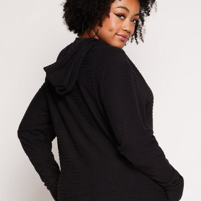 Plus Size Textured Knit Hooded Sweatshirt