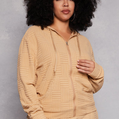 Plus Size Textured Knit Hooded Sweatshirt