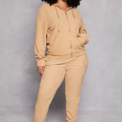 Plus Size Textured Knit Hooded Sweatshirt