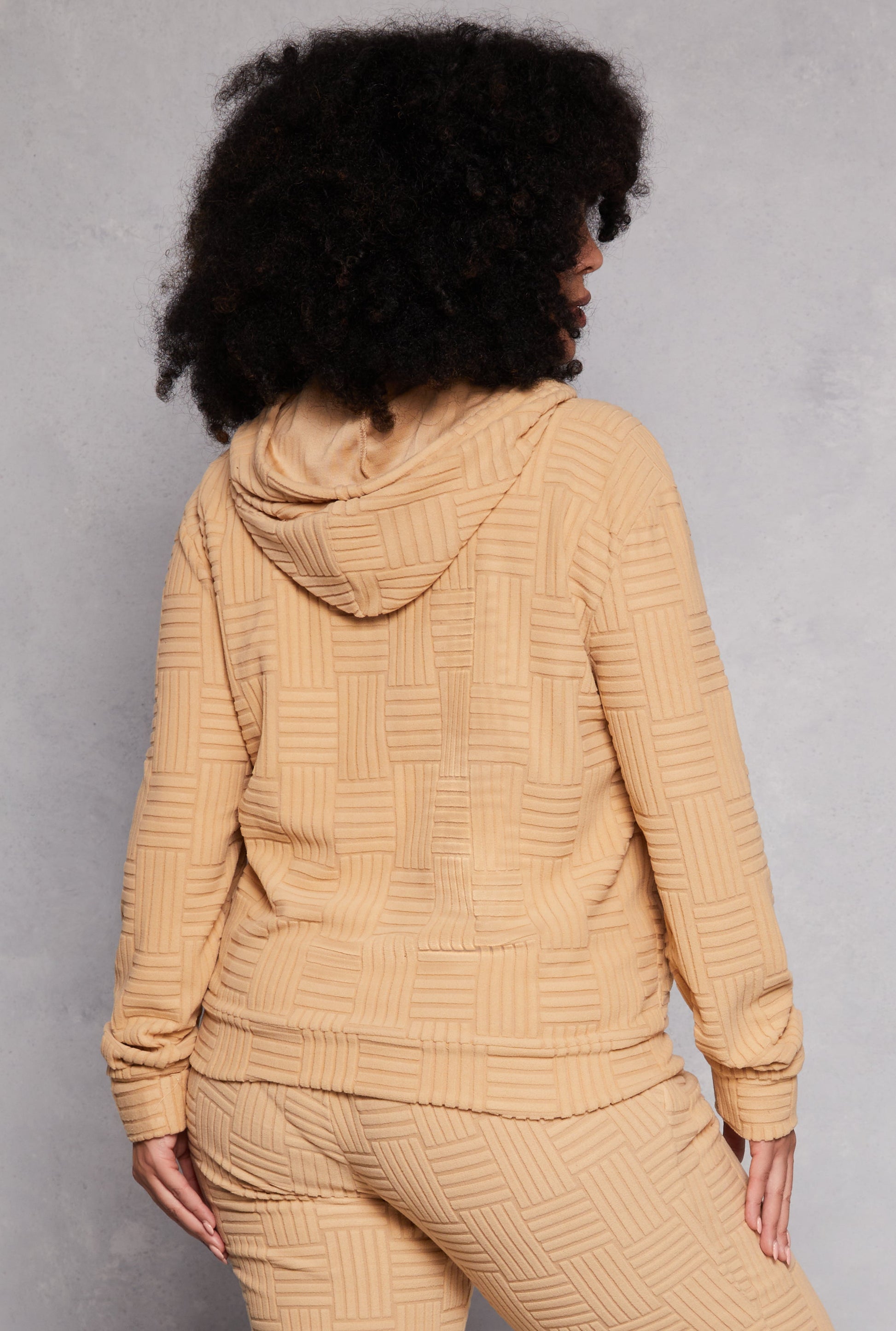 Plus Size Textured Knit Hooded Sweatshirt