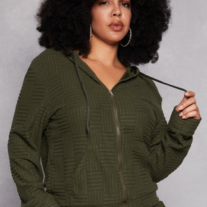Plus Size Textured Knit Hooded Sweatshirt