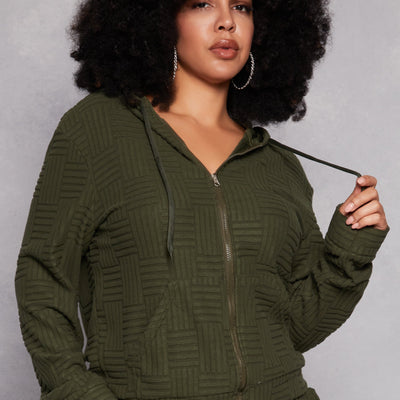 Plus Size Textured Knit Hooded Sweatshirt