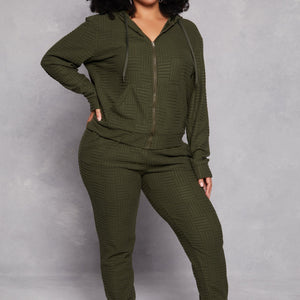 Plus Size Textured Knit Hooded Sweatshirt