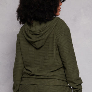 Plus Size Textured Knit Hooded Sweatshirt