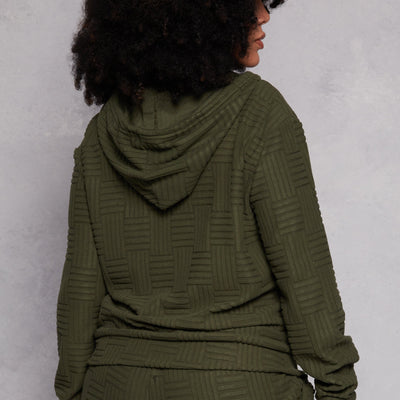 Plus Size Textured Knit Hooded Sweatshirt