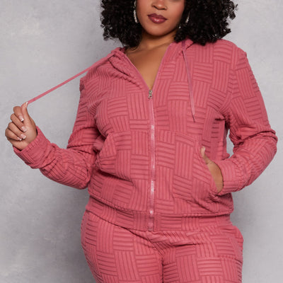 Plus Size Textured Knit Hooded Sweatshirt