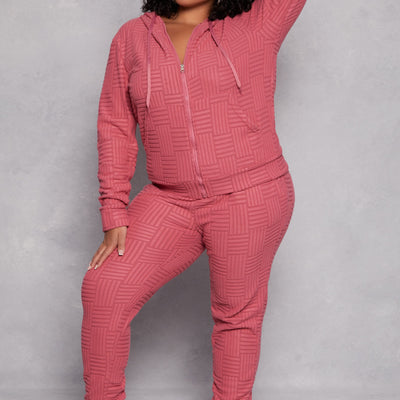 Plus Size Textured Knit Hooded Sweatshirt