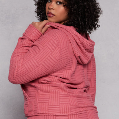 Plus Size Textured Knit Hooded Sweatshirt