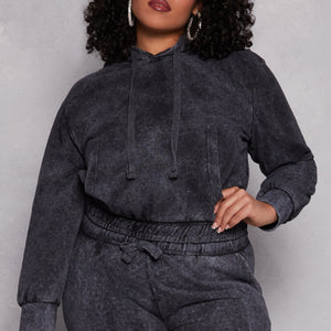 Plus Size Acid Wash Hooded Sweatshirt