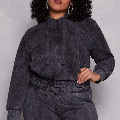 Plus Size Acid Wash Hooded Sweatshirt