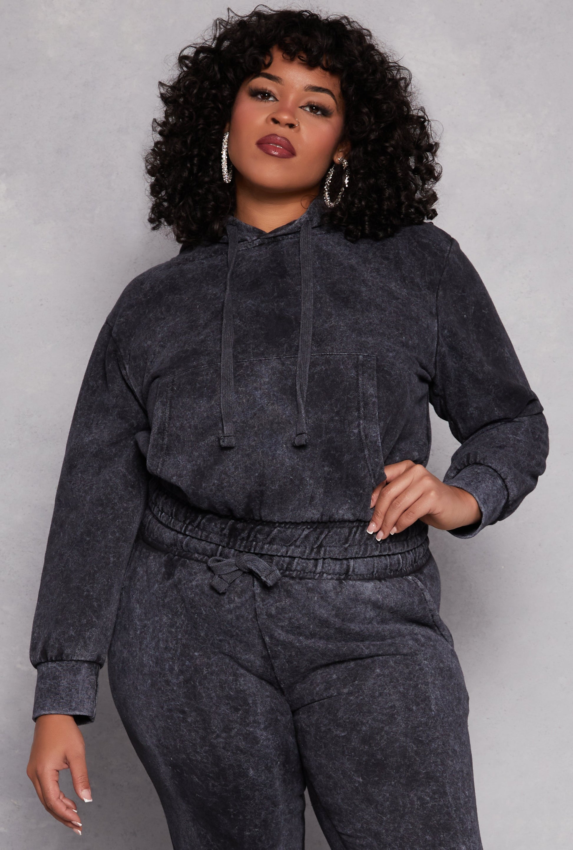 Plus Size Acid Wash Hooded Sweatshirt