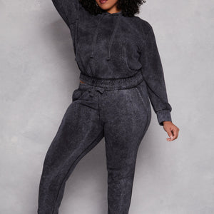 Plus Size Acid Wash Hooded Sweatshirt