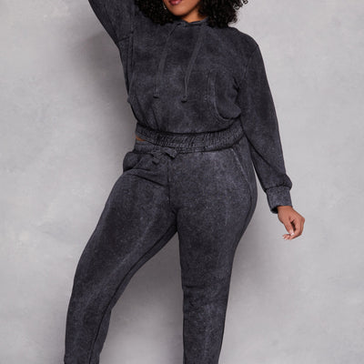 Plus Size Acid Wash Hooded Sweatshirt