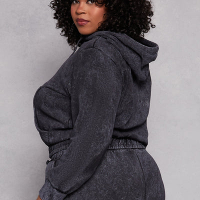 Plus Size Acid Wash Hooded Sweatshirt