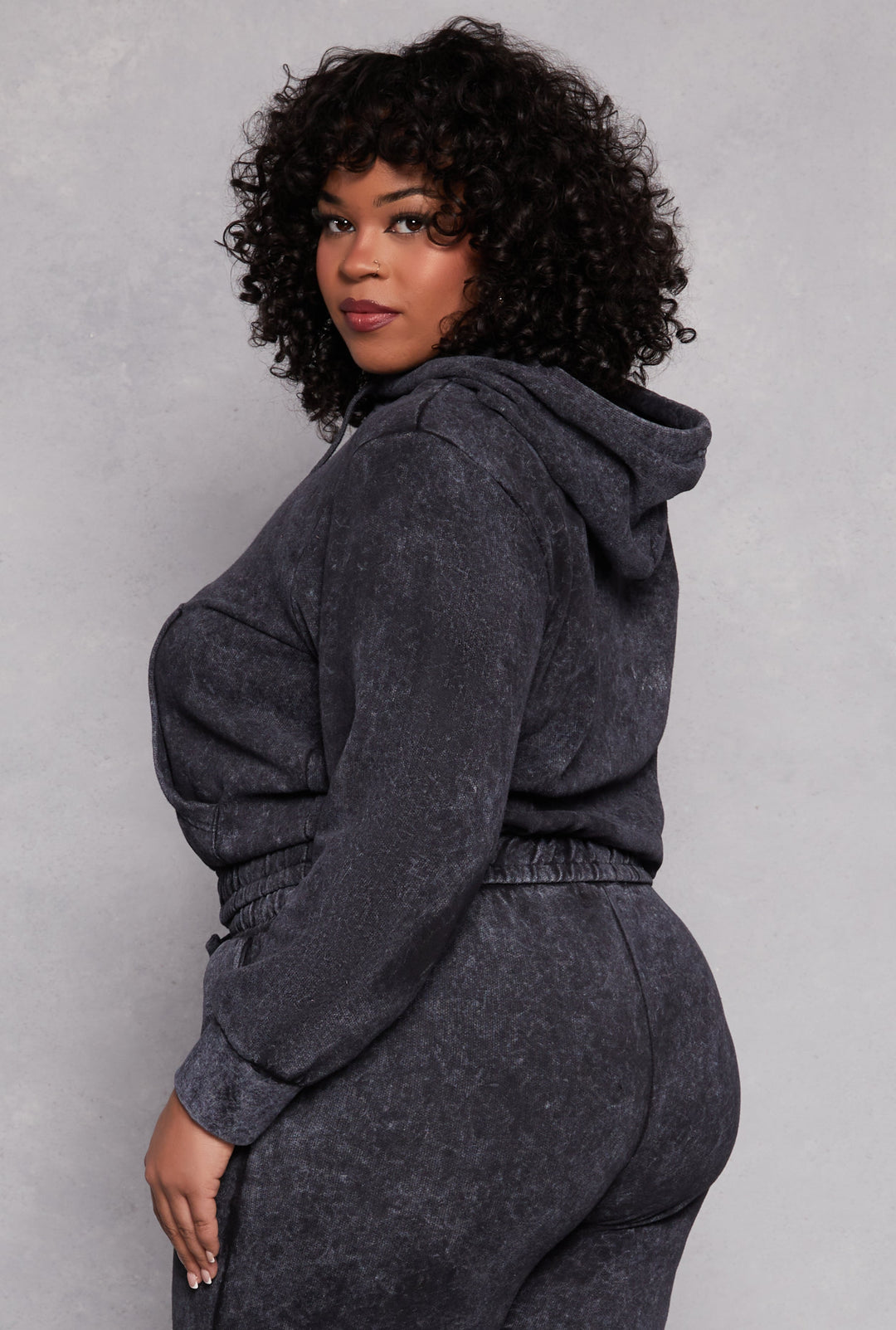 Plus Size Acid Wash Hooded Sweatshirt