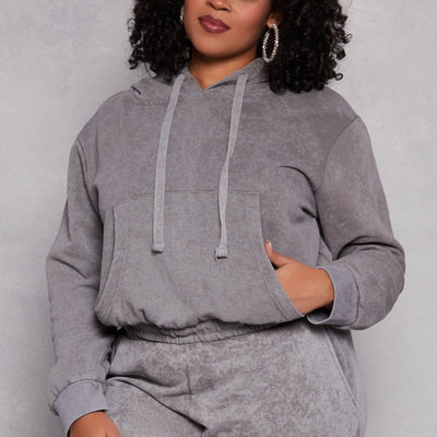 Plus Size Acid Wash Hooded Sweatshirt