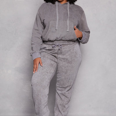 Plus Size Acid Wash Hooded Sweatshirt