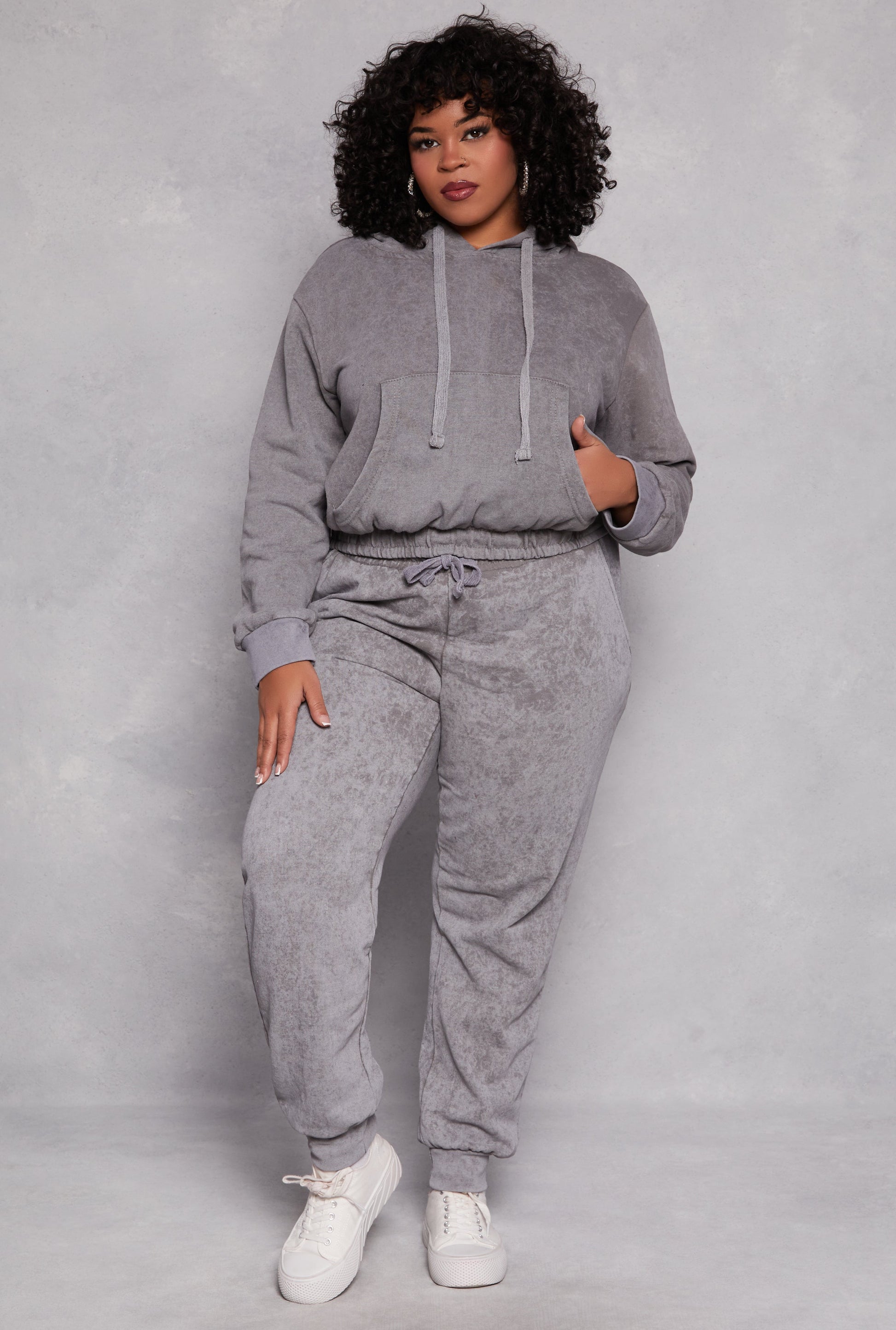 Plus Size Acid Wash Hooded Sweatshirt