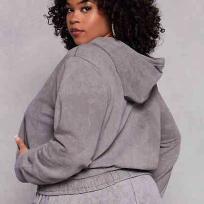 Plus Size Acid Wash Hooded Sweatshirt