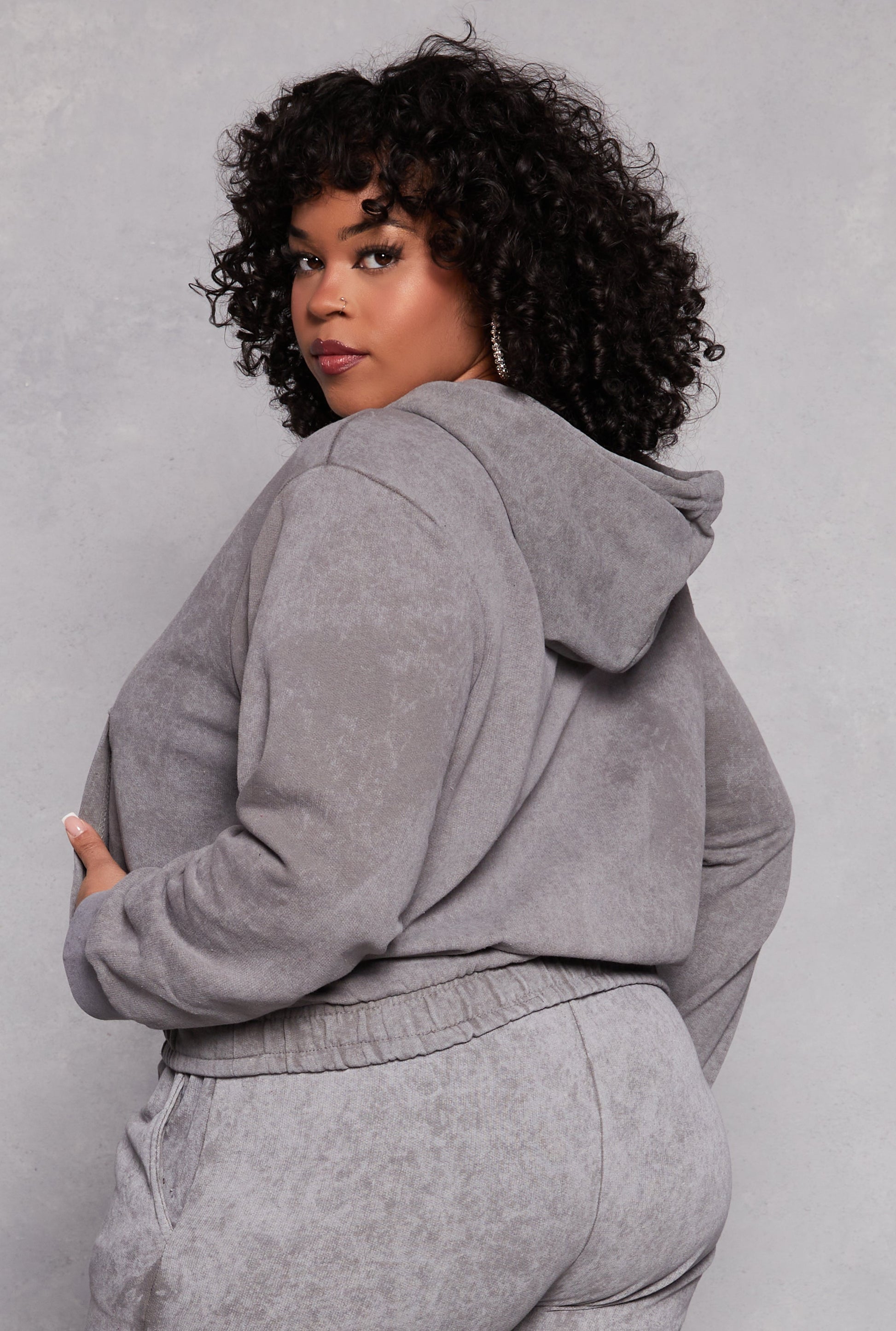 Plus Size Acid Wash Hooded Sweatshirt