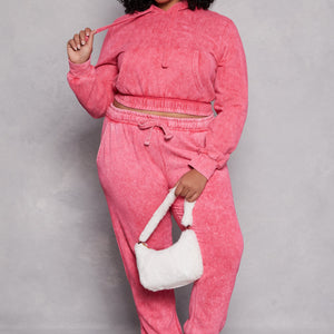 Plus Size Acid Wash Hooded Sweatshirt