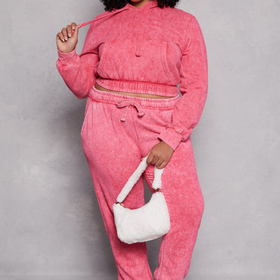 Plus Size Acid Wash Hooded Sweatshirt