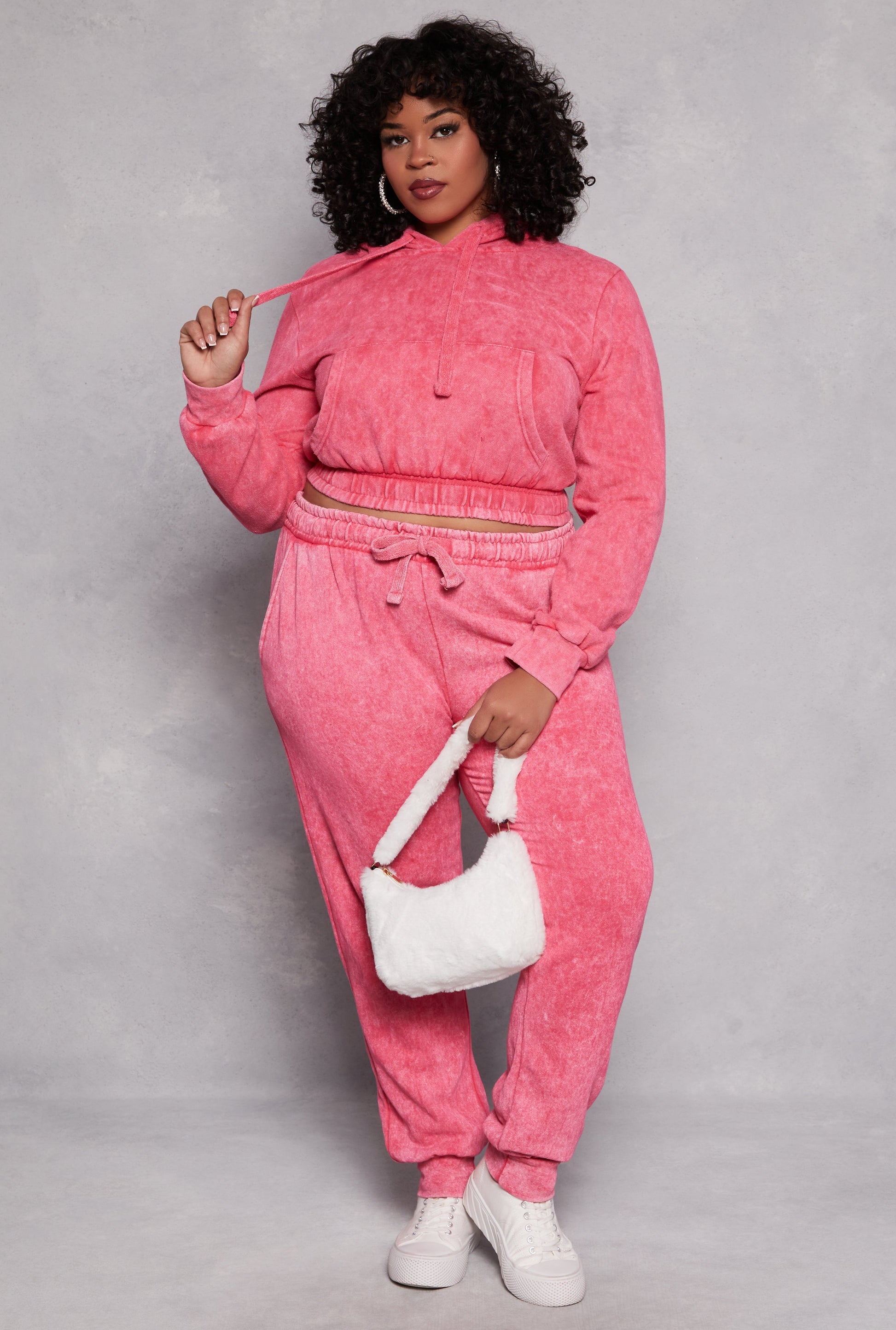 Plus Size Acid Wash Hooded Sweatshirt