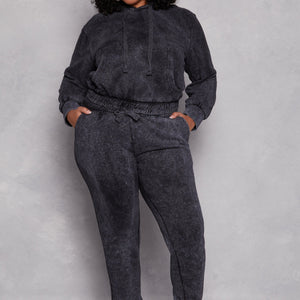 Plus Size Acid Wash Drawstring Joggers