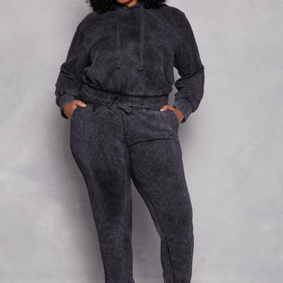 Plus Size Acid Wash Drawstring Joggers