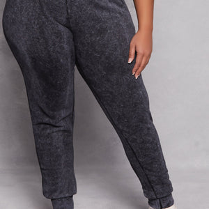 Plus Size Acid Wash Drawstring Joggers