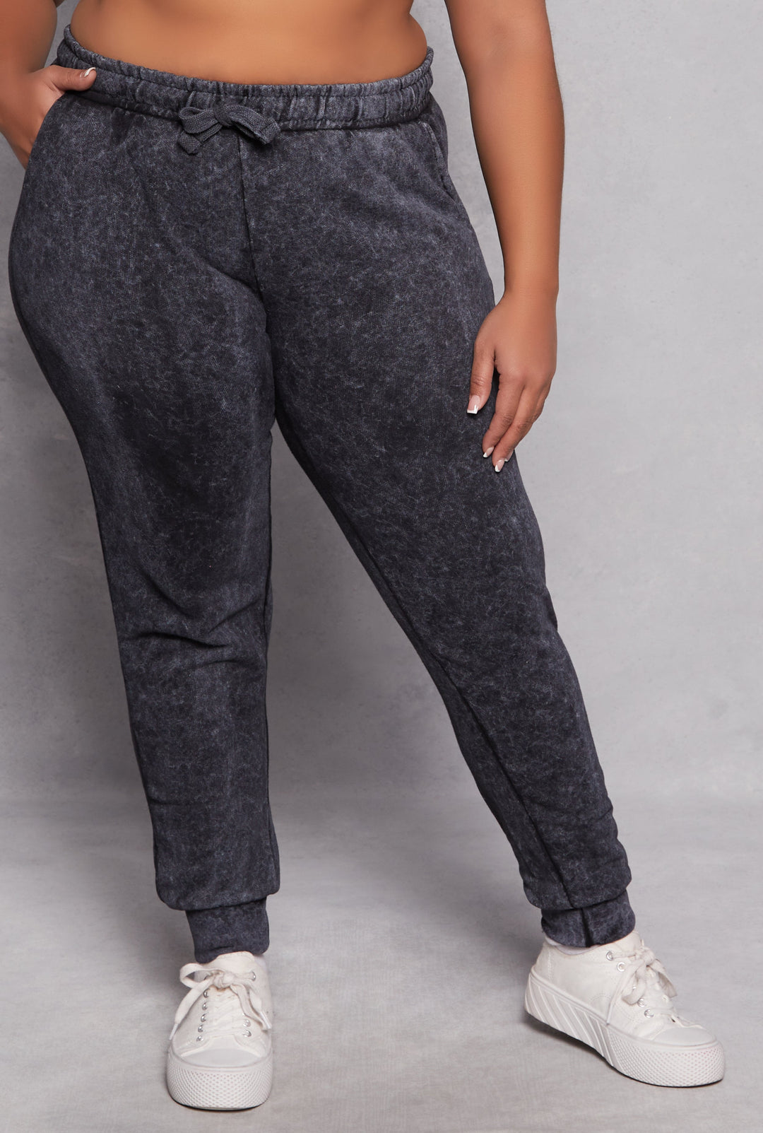 Plus Size Acid Wash Drawstring Joggers