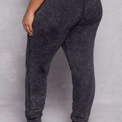 Plus Size Acid Wash Drawstring Joggers