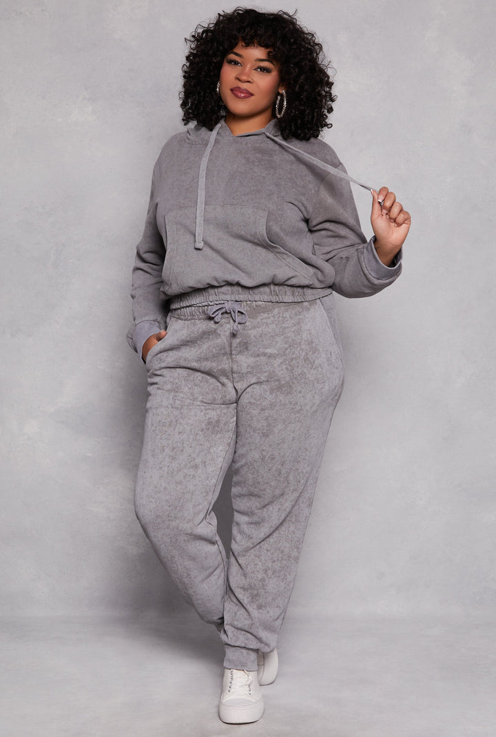 Plus Size Acid Wash Drawstring Joggers